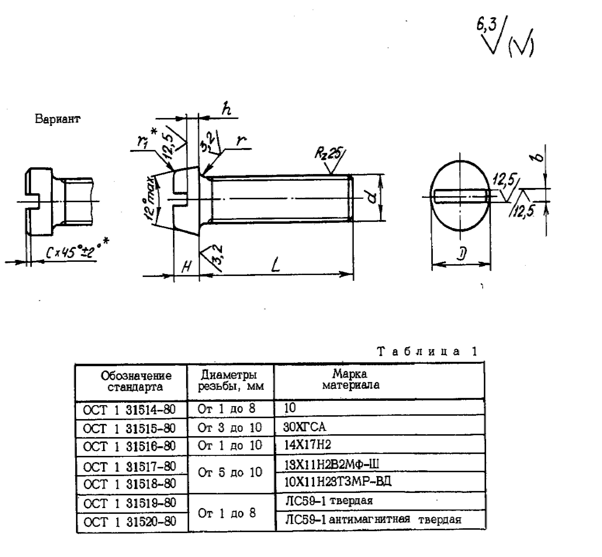 Винт ОСТ 1 31515-80 (30ХГСА)